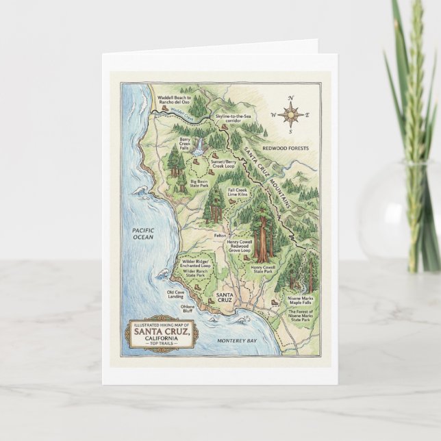 Santa Cruz California Hiking Map Big Basin Card (Front)