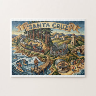 Santa Cruz California Illustrated Map UCSC Wharf Jigsaw Puzzle