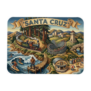 Santa Cruz California Illustrated Map UCSC Wharf Magnet