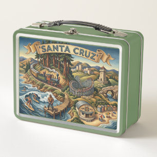 Santa Cruz California Illustrated Map UCSC Wharf Metal Lunch Box