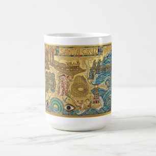 Santa Cruz California Mosaic Map Boardwalk Beach Coffee Mug
