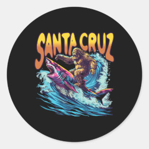 Santa Cruz California Summer S Surfing Bigfoot Sha Classic Round Sticker