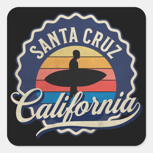 Santa Cruz California Surfing Retro Art  Square Sticker (Front)