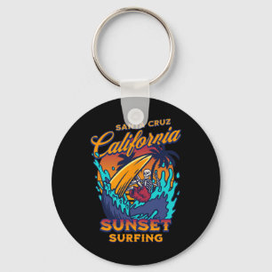 Santa Cruz California Surfing Skeleton Sunset Surf Key Ring