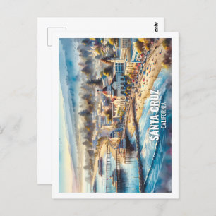 Santa Cruz California USA Famous Place watercolor Postcard