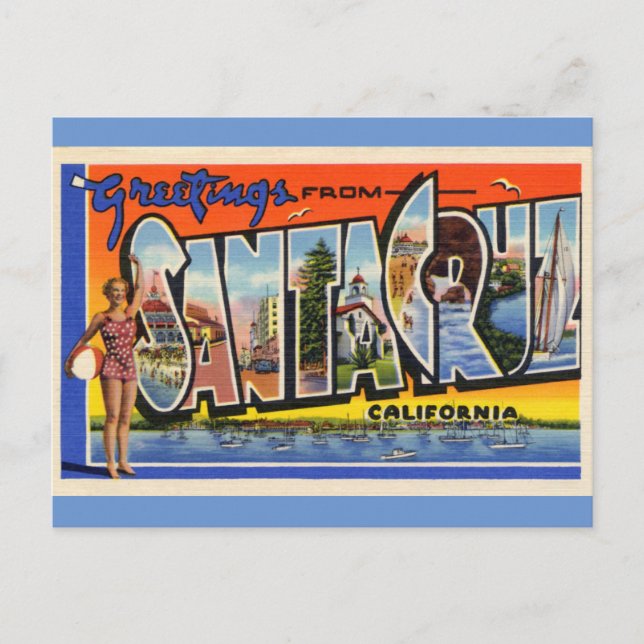 Santa Cruz California Vintage Travel Postcard (Front)
