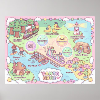 Santa Cruz Fantasy Map – Mythical Coastal Art Prin Poster