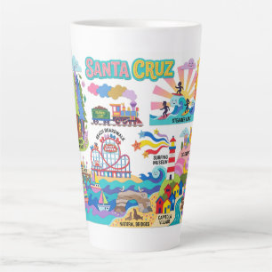 Santa Cruz Illustrated Map Boardwalk Beach Surfing Latte Mug