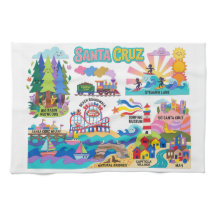 Santa Cruz Illustrated Map Boardwalk Beach Surfing
