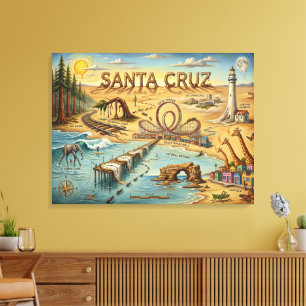 Santa Cruz Pop Art Map – Bold Coastal Landmark Canvas Print