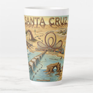 Santa Cruz Pop Art Map – Bold Coastal Landmark Latte Mug