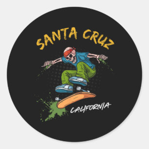 Santa-cruz Skeleton Skateboard Beach Funny Hallowe Classic Round Sticker