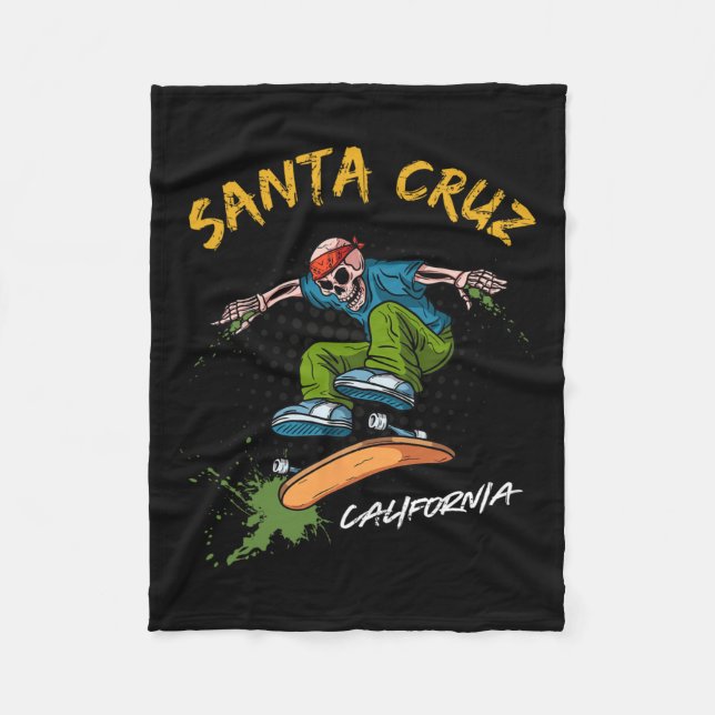 Santa-cruz Skeleton Skateboard Beach Funny Hallowe Fleece Blanket (Front)