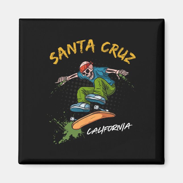 Santa-cruz Skeleton Skateboard Beach Funny Hallowe Magnet (Front)