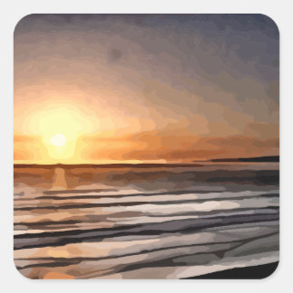 Santa Cruz Sunset painting Square Sticker