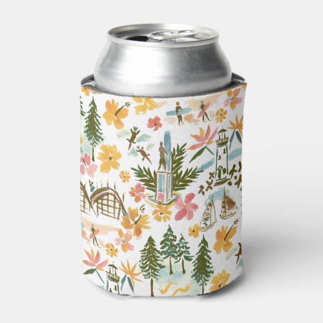 SANTA CRUZ TOILE Surfing Coastal Print Can Cooler (Can Front)