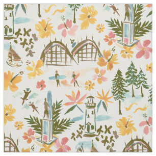 SANTA CRUZ TOILE Surfing Coastal Print Fabric