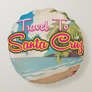 Santa Cruz Vintage vacation Poster Round Cushion