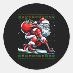 Santa Curling Ugly Christmas Sweater Classic Round Sticker