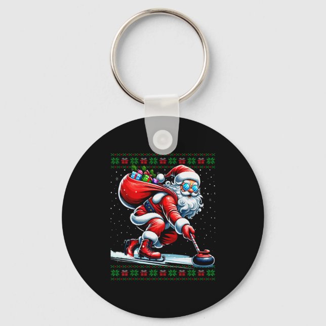 Santa Curling Ugly Christmas Sweater  Key Ring (Front)