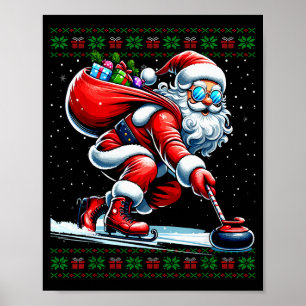 Santa Curling Ugly Christmas Sweater Poster