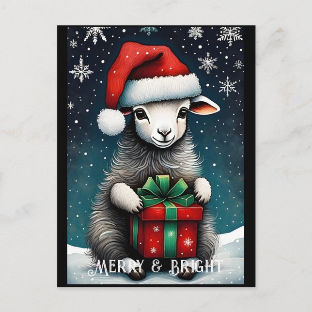 Santa Cute Baby Sheep Christmas Gift Holiday Postcard (Front)