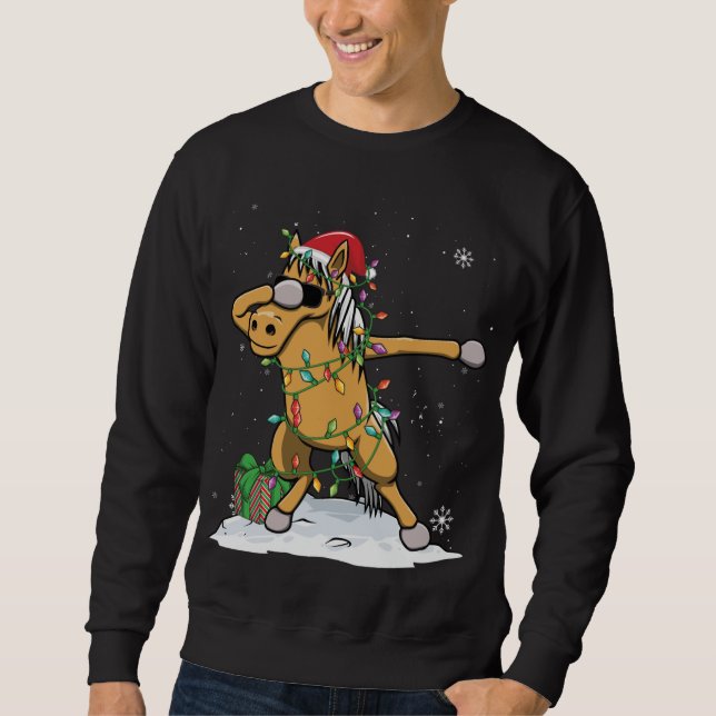 Santa Dabbing Horse Christmas Lights Funny Xmas Sweatshirt (Front)