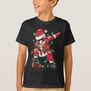 Santa Dabbing With Ball Christmas Football Player  T-Shirt