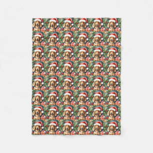 Santa Dachshund and Evergreens: Fleece Blanket