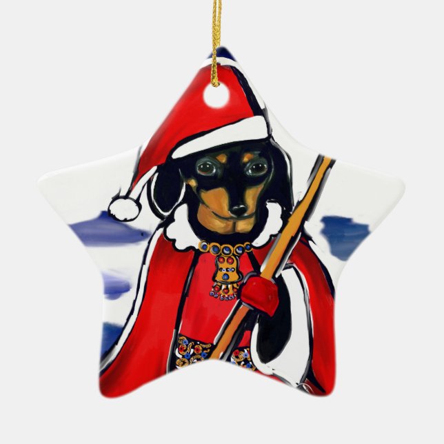 SANTA DACHSHUND CERAMIC TREE DECORATION (Front)