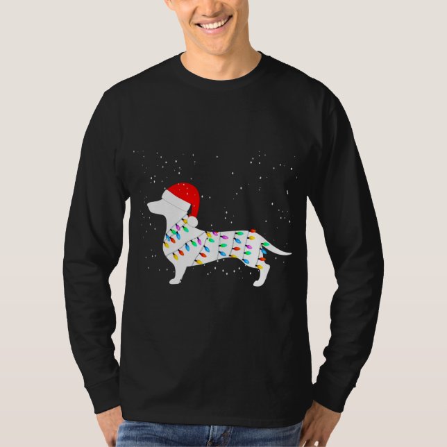 Santa Dachshund Christmas Lights Dachshund Pyjamas T-Shirt (Front)