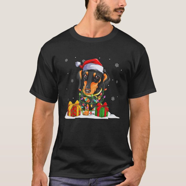 Santa Dachshund Christmas Lights Sweater Xmas Dog (Front)