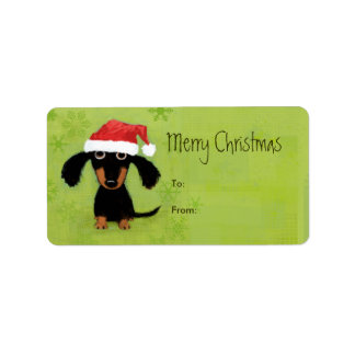 Santa Dachshund Christmas Peel-n-Stick Gift Tag