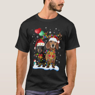 Santa Dachshund Christmas Xmas Lights T-Shirt