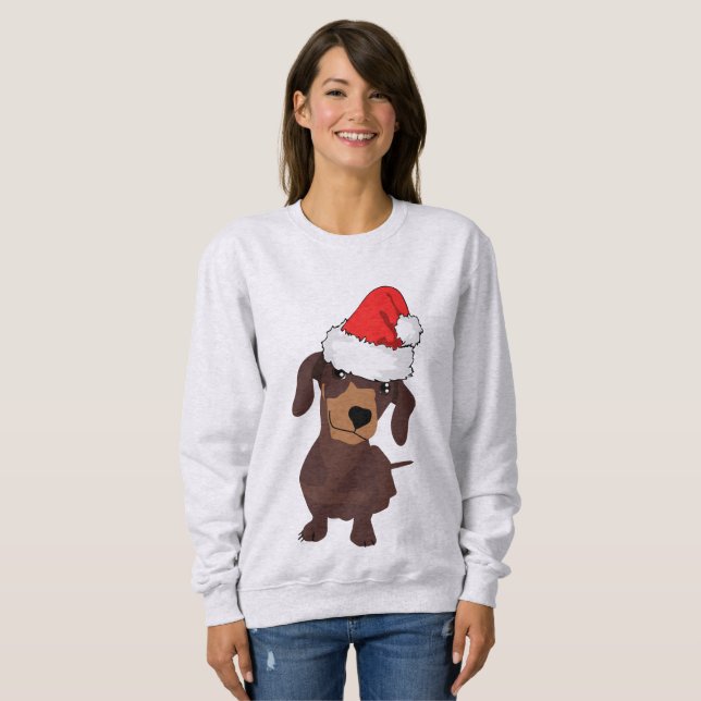 Santa dachshund cute Christmas Xmas Jumper Sweater (Front Full)