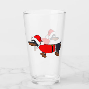 Santa Dachshund Dog Christmas Glass Tumbler