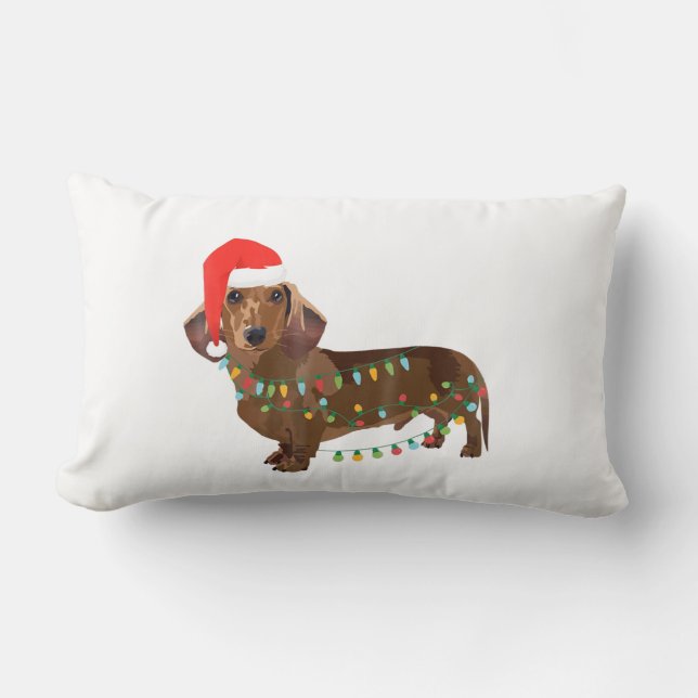 Santa Dachshund Dog Tangled In Christmas Light T G Lumbar Cushion (Front)