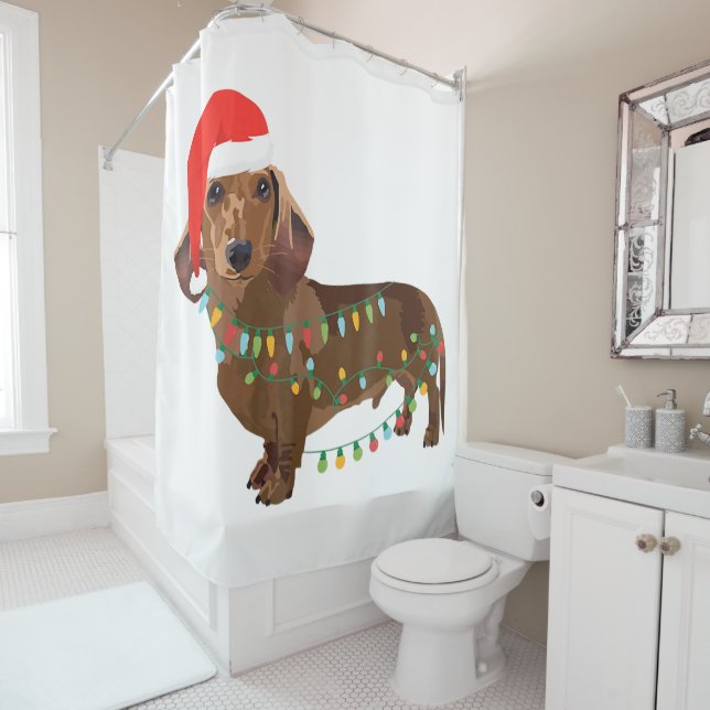 Santa Dachshund Dog Tangled In Christmas Light T G Shower Curtain (In Situ)