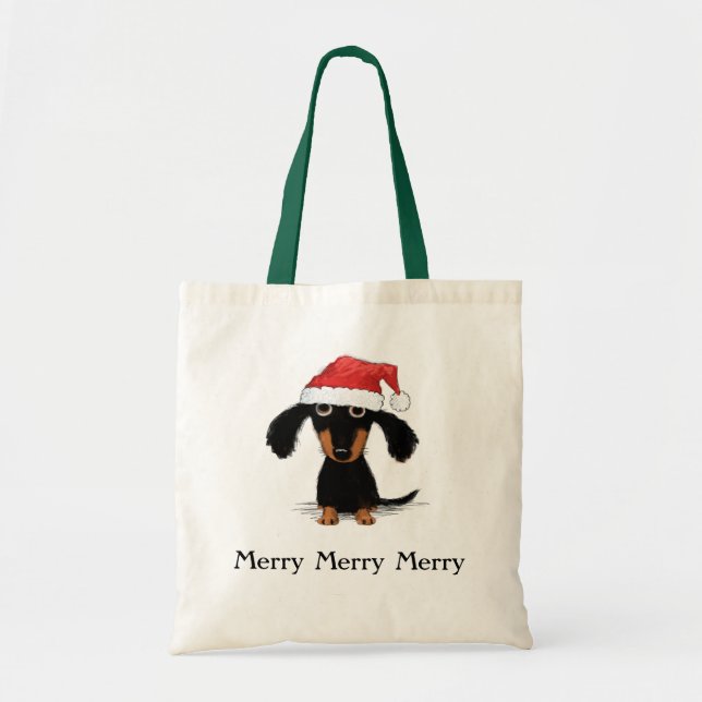 Santa Dachshund | Funny Wiener Dog Christmas Xmas Tote Bag (Front)