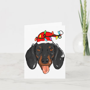 Santa Dachshund Light Christmas  Card