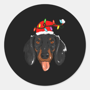 Santa Dachshund Light Christmas Classic Round Sticker