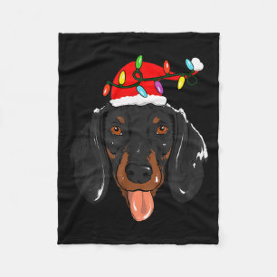 Santa Dachshund Light Christmas  Fleece Blanket