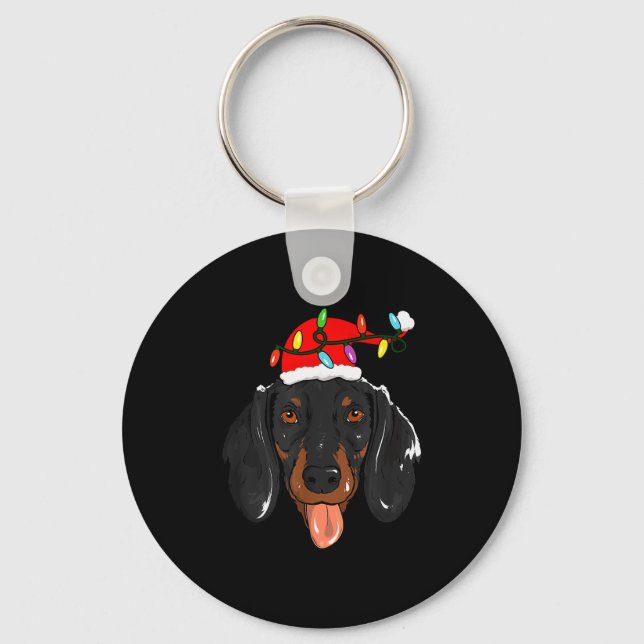 Santa Dachshund Light Christmas  Key Ring (Front)