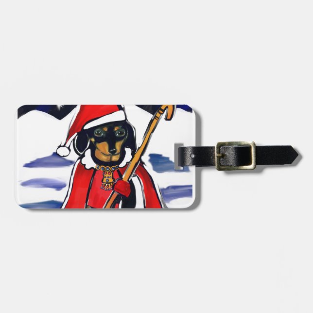 SANTA DACHSHUND LUGGAGE TAG (Front Horizontal)