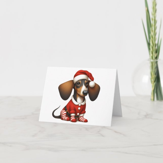 SANTA DACHSHUND PUPPY CHRISTMAS CARD (Front)