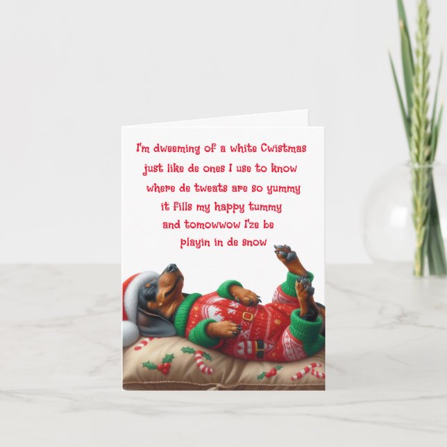 SANTA DACHSHUND PUPPY CHRISTMAS CARD (Front)