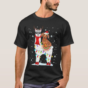 Santa Dachshund Riding Llama Reindeer T-Shirt