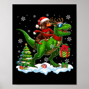 Santa Dachshund Riding Reindeer T-rex Christmas Ki Poster