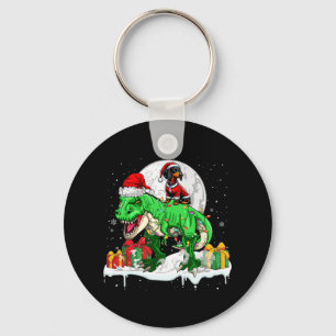 Santa Dachshund Riding T-rex Christmas Owner Kids  Key Ring