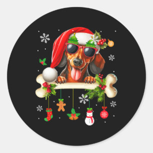 Santa Dachshund Sungles Cute Bone Xmas Owner Kids  Classic Round Sticker